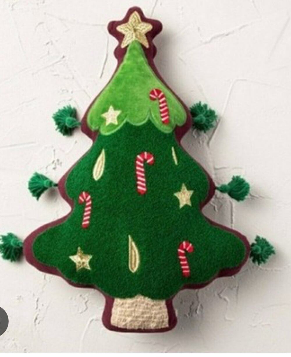 Jungalow Opalhouse Christmas Tree Pillow Green Tassels Embellished Whimsy NEW